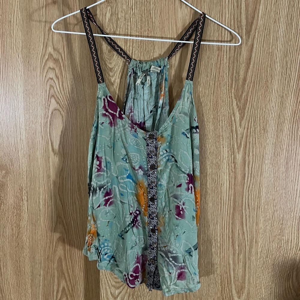 BKE Sage Green Printed Ribbon Straps Top